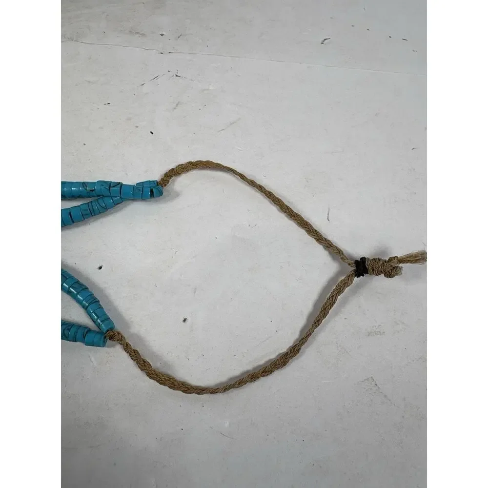 Vintage Southwestern Turquoise Color Heishi Shell Bead Bolo Necklace Adjustable